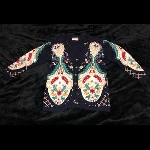 Vintage tapestry like design knit cardigan sweater